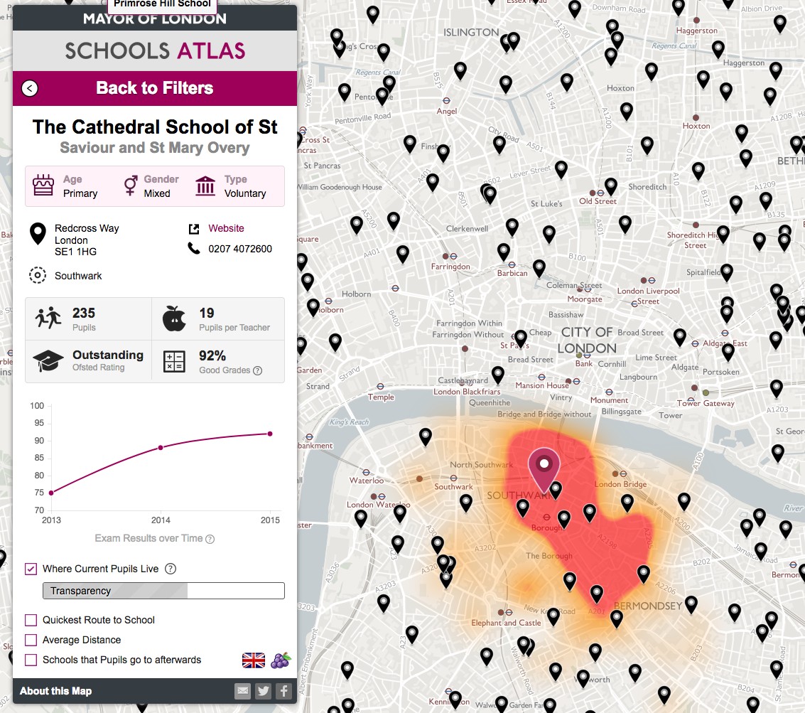 Ο Σχολικός Άτλαντας του Λονδίνου, αξιοποιεί τα ανοιχτά δεδομένα και αποτελεί εργαλείο επιλογής σχολείου και τόπου κατοικίας μιας οικογένειας