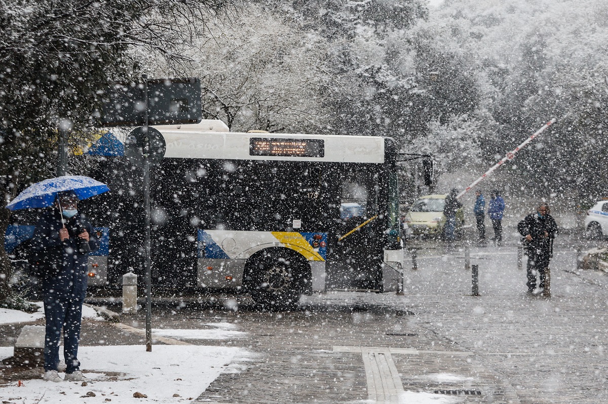 Χιονόπτωση στο κέντρο της Αθήνας, © EUROKINISSI