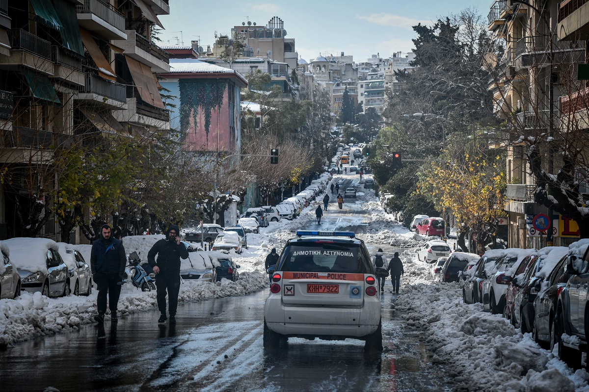 Το χιονισμένο κέντρο της Αθήνας © EUROKINISSI