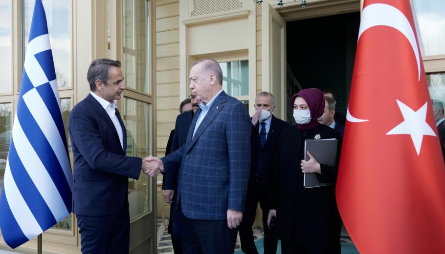 Στιγμιότυπο από την πρόσφατη συνάντηση Μητσοτάκη - Ερντογάν ©Eurokinissi