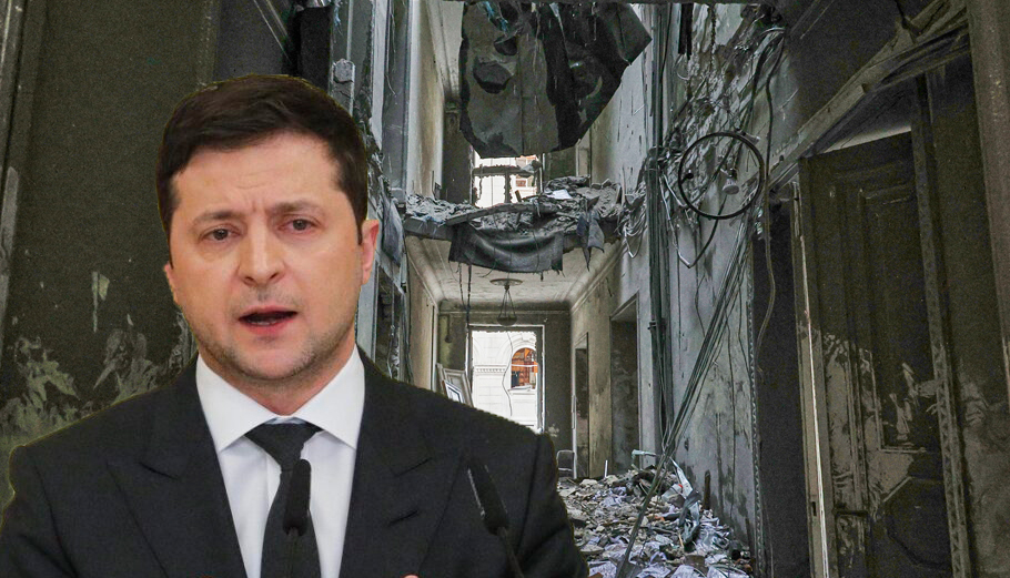 Ο Βολοντομίρ Ζελένσκι και το βοβμαρδισμένο Χάρκοβο © EPA/SERGEY DOLZHENKO/ SERGEY KOZLOV – Powergame.gr