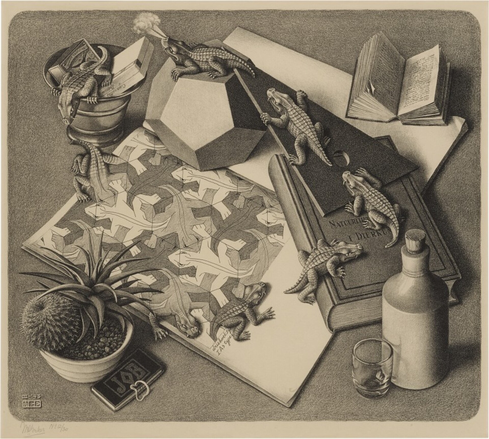 To έργο του M.C. Escher «Reptiles (Bool 327)» © sothebys.com