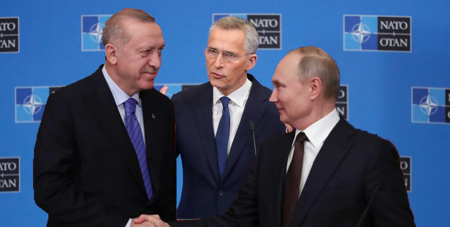 Ερντογάν - Στόλτενμπεργκ - Πούτιν © EPA/STEPHANIE LECOCQ - © EPA/MICHAEL KLIMENTYEV / SPUTNIK / KREMLIN POOL MANDATORY CREDIT – PowerGame.gr