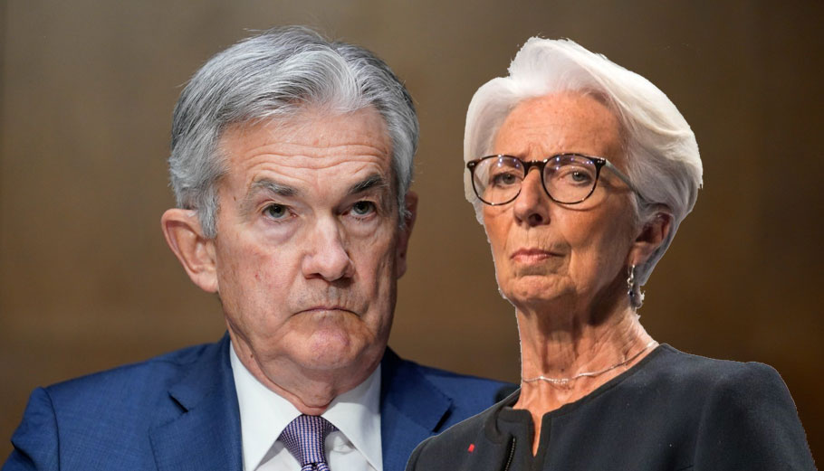 Οι επικεφαλης των Fed και ΕΚΤ, Τζέρομ Πάουελ και Κριστίν Λαγκάρντ © © EPA/SUSAN WALSH/ POOL - EPA/CHRISTOPHE PETIT TESSON – PowerGame.gr