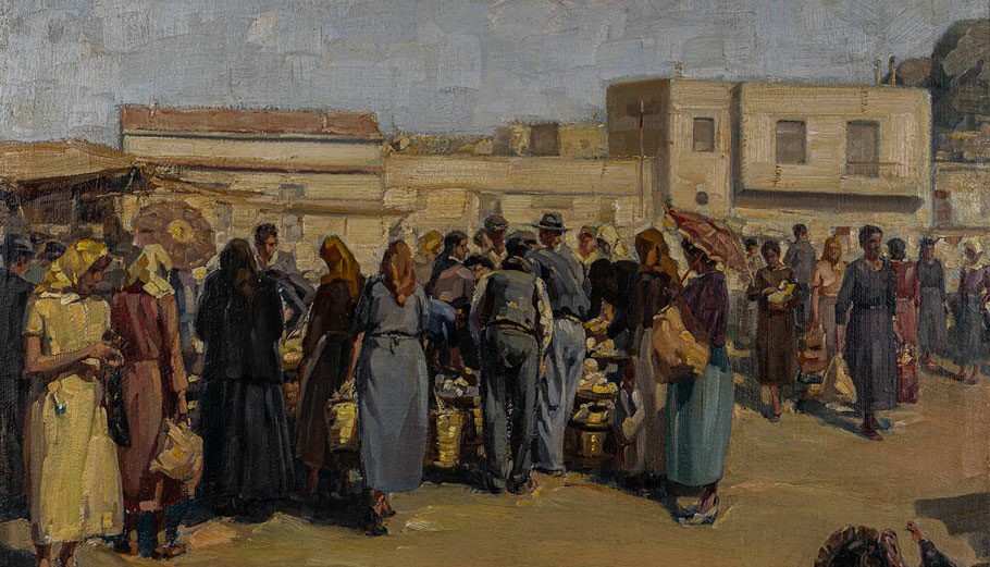 Το έργο του Βασίλη Γερμενή «Λαϊκή Αγορά στο Κουκάκι» © Vergos Auctions