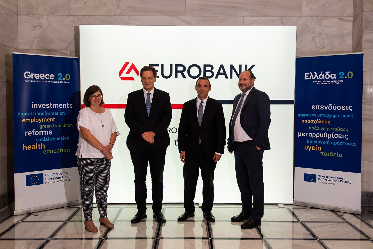 Σοφία Λιότσου, Head of Syndicated Debt Solutions & Development Programs της Eurobank Θεόδωρος Σκυλακάκης, Αναπληρωτής Υπουργός Οικονομικών, αρμόδιος για το Εθνικό Σχέδιο Ανάκαμψης και Ανθεκτικότητας «Ελλάδα 2.0» Κωνσταντίνος Βασιλείου, Αναπληρωτής Διευθύνων Σύμβουλος της Eurobank, επικεφαλής Corporate & Investment Banking Νίκος Μαντζούφας, Διοικητής της Ειδικής Υπηρεσίας Συντονισμού του Ταμείου Ανάκαμψης@ΔΤ