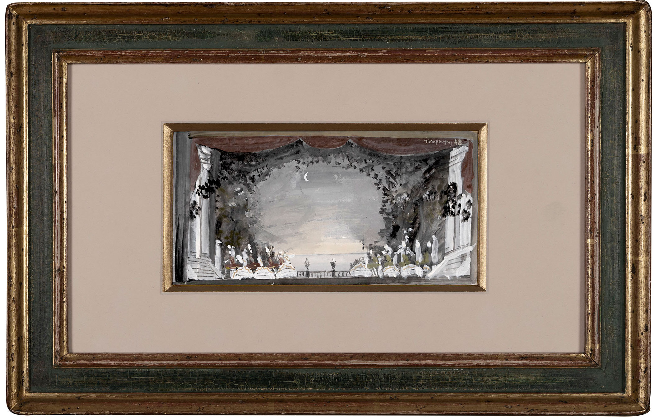 Γιάννης Τσαρούχης, Μακέτα παράστασης (Σιλφίδες;), τέμπερα σε χαρτί, 11,5 x 22 cm © VERGOS Auctions