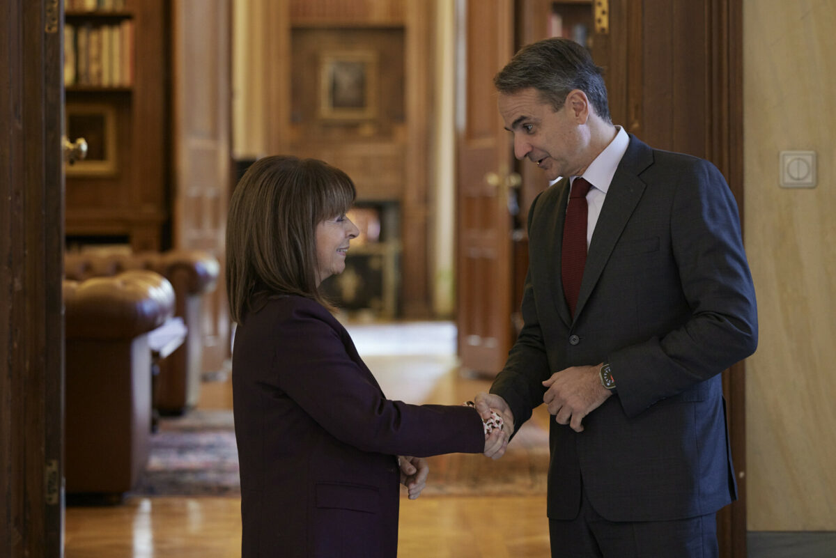 Ο Κυριάκος Μητσοτάκης και η Κατερίνα Σακελλαροπούλου @ Γραφείο Τύπου πρωθυπουργού
