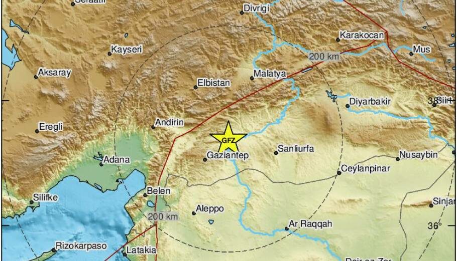 Το επίκεντρο της δόνησης του σεισμού που έπληξε την Τουρκία στα σύνορα με τη Συρία © emsc-csem.org