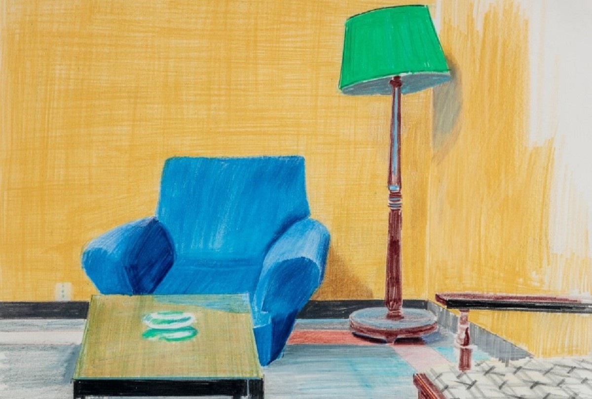 Έργο με τίτλο «Armchair, Table and Lamp» του Hockney