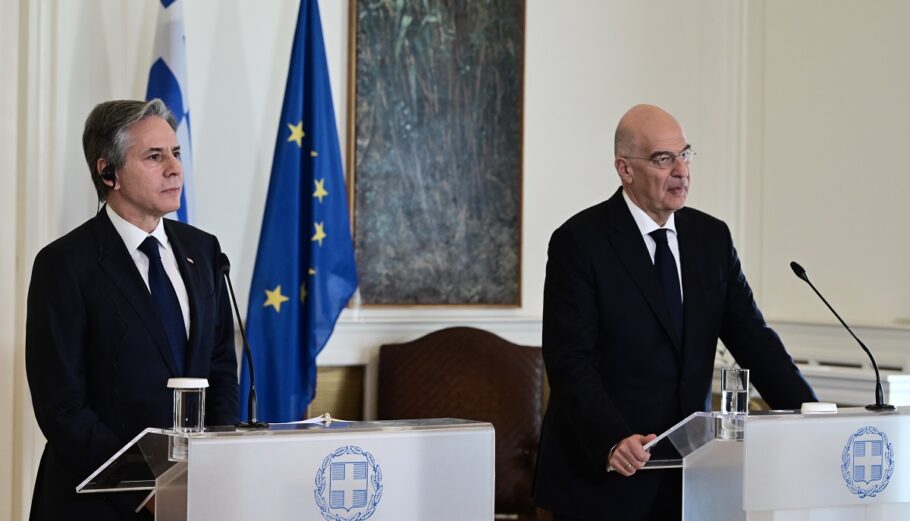 O υπουργός Εξωτερικών των ΗΠΑ, Αντονι Μπλίνκεν και ο υπουργός Εξωτερικών Νίκος Δένδιας © Eurokinissi