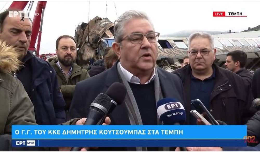O ΓΓ του ΚΚΕ, Δημήτρης Κουτσούμπας από τα Τέμπη @ printschreen