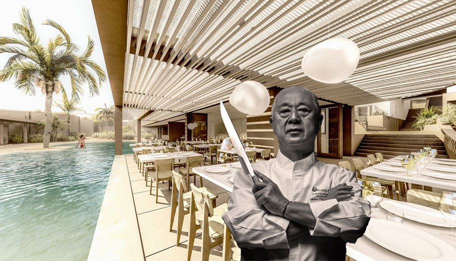 O διάσημος σεφ Nobu Matsuhisa μπροστά από το εστιατόριο του Avant Mar στην Πάρο © tensearchitecture.net / avantmar.com / PowerGame.gr