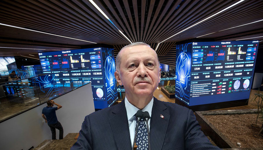 Ο Ρετζέπ Ταγίπ Ερντογάν με φόντο το Χρηματιστήριο της Κωνσταντινούπολης ©EPA/SEDAT SUNA - twitter.com/RTErdogan - PowerGame.gr