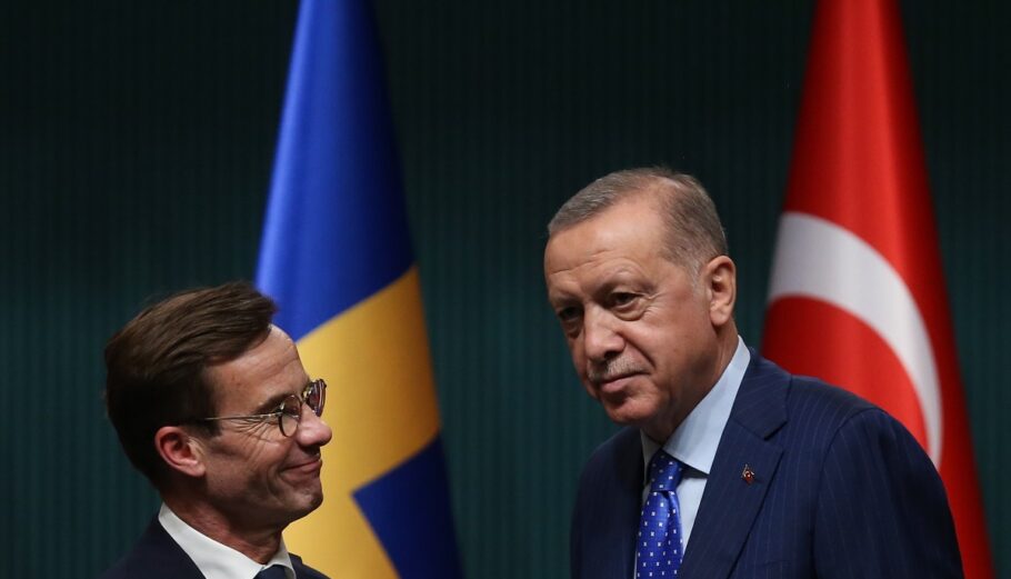 Ο Τούρκος πρόεδρος Ερντογαν με τον Σουηδό πρωθυπουργό Κρίστερσον