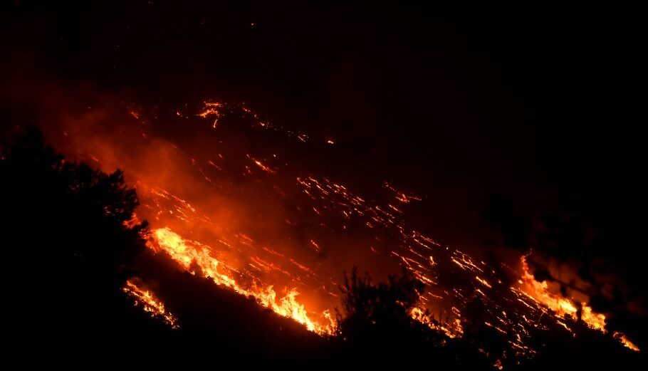 Δασική πυρκαγιά κατεβαίνει την πλαγιά © EUROKINISSI/ΓΙΩΤΑ ΛΟΤΣΑΡΗ