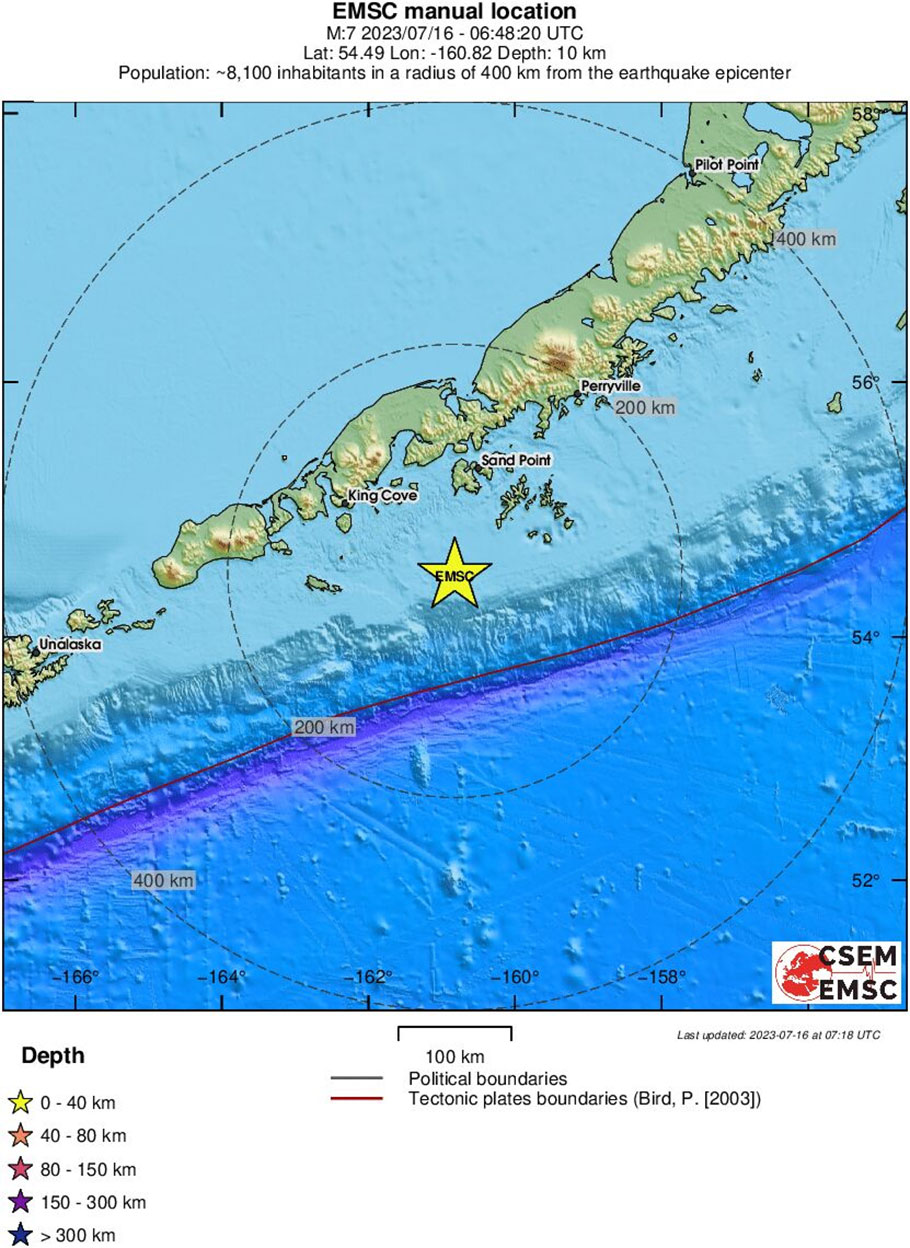 Χάρτης με το επίκεντρο του σεισμού των 7,2 Ρίχτερ στην Αλάσκα © EMSC