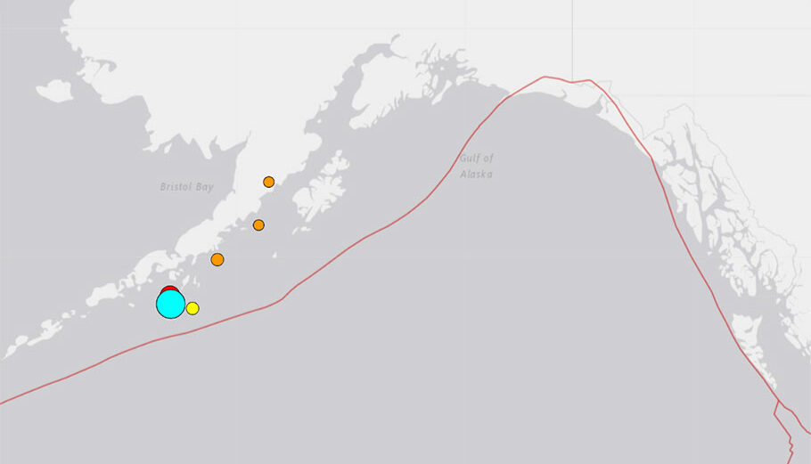Χάρτης με το επίκεντρο του σεισμού στην Αλάσκα © USGS