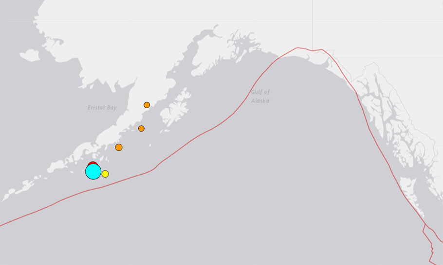 Χάρτης με το επίκεντρο του σεισμού στην Αλάσκα © USGS