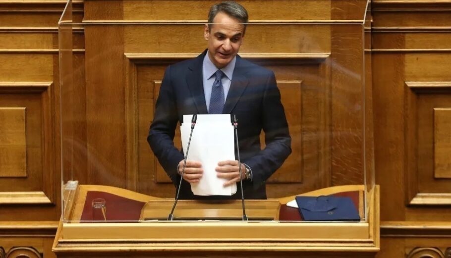 Ο πρωθυπουργός Κυριάκος Μητσοτάκης στο βήμα της Βουλής @ΑΠΕ-ΜΠΕ