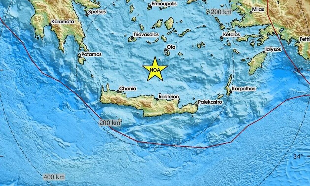 Σεισμός μεταξύ Σαντορίνης και Κρήτης © emsc-csem