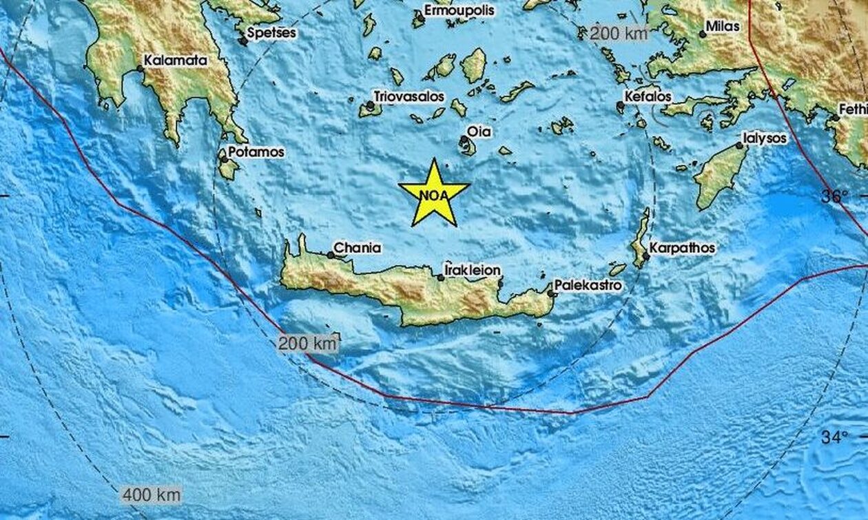 Σεισμός μεταξύ Σαντορίνης και Κρήτης © emsc-csem