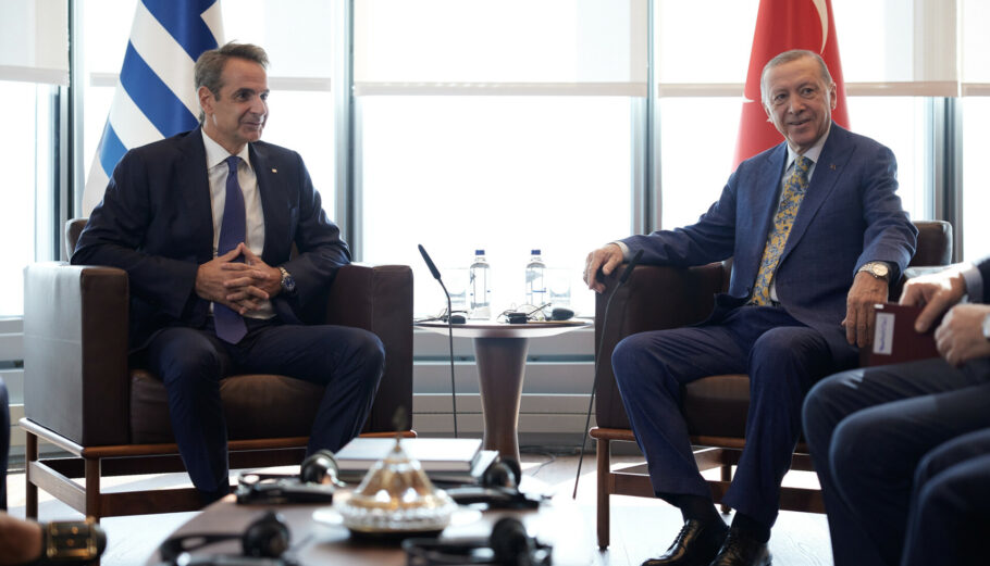 Συνάντηση του Πρωθυπουργού Κυριάκου Μητσοτάκη με τον Πρόεδρο της Τουρκίας Ρετζέπ Ταγίπ Ερντογάν στα πλαίσια της Γενικής Συνέλευσης του ΟΗΕ. © Γραφείο Τύπου Πρωθυπουργού