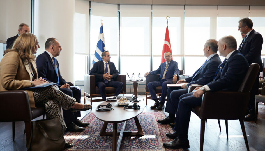 Συνάντηση του Πρωθυπουργού Κυριάκου Μητσοτάκη με τον Πρόεδρο της Τουρκίας Ρετζέπ Ταγίπ Ερντογάν στα πλαίσια της Γενικής Συνέλευσης του ΟΗΕ © Γραφείο Τύπου Πρωθυπουργού