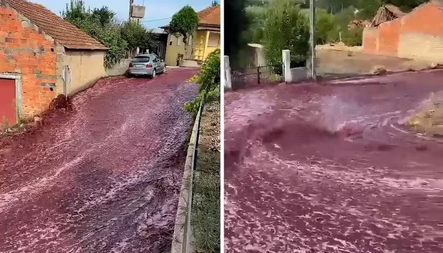 Χωριό στην Πορτογαλία πλημμύρισε από κόκκινο κρασί
