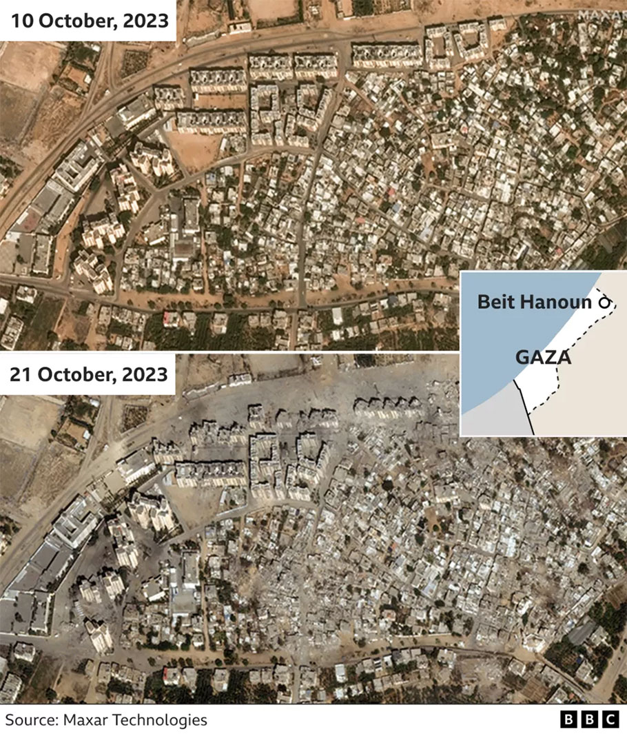 Η Γάζα πριν και μετά τον πόλεμο με το Ισραήλ © MAXAR TECHNOLOGIES