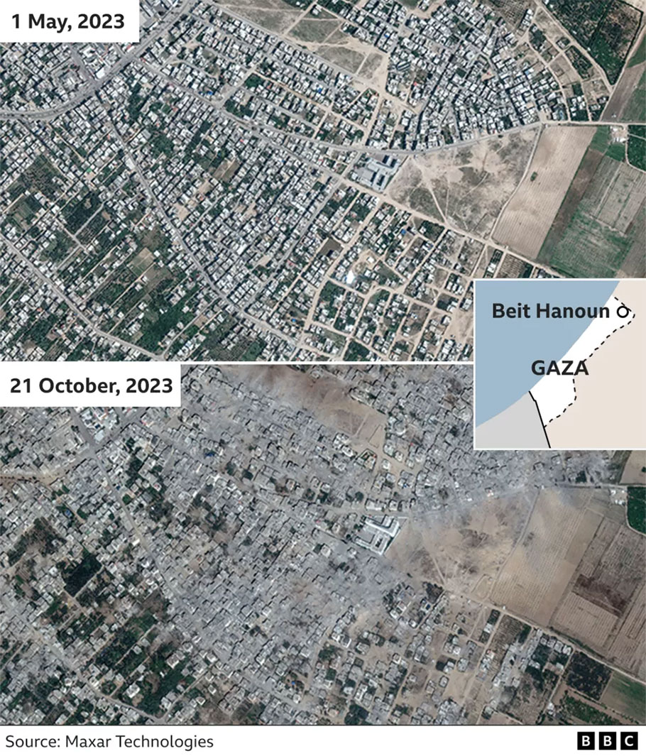Η Γάζα πριν και μετά τον πόλεμο με το Ισραήλ © MAXAR TECHNOLOGIES
