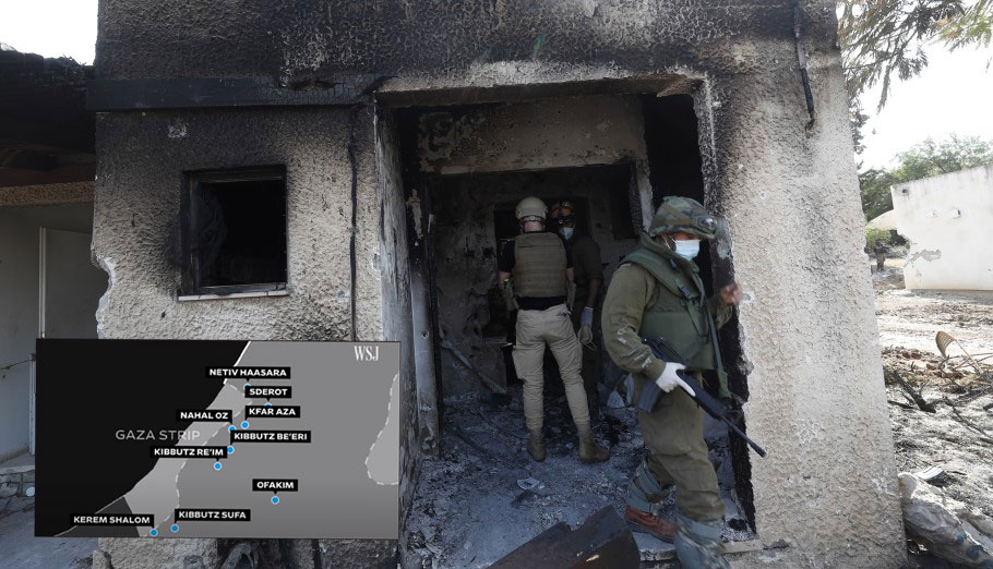 Ισραηλινοί στρατιώτες σε κιμπούτς που δέχτηκε επίθεση από τη Χαμάς κοντά στη Λωρίδα της Γάζας © EPA/ATEF SAFADI / WSJ / PowerGame.gr