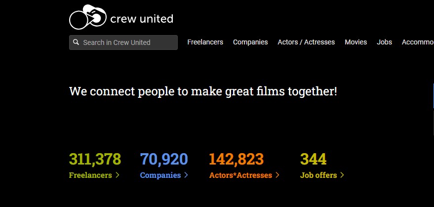 Η πλατφορμα Crew United © Screenshot/ crew-united.com