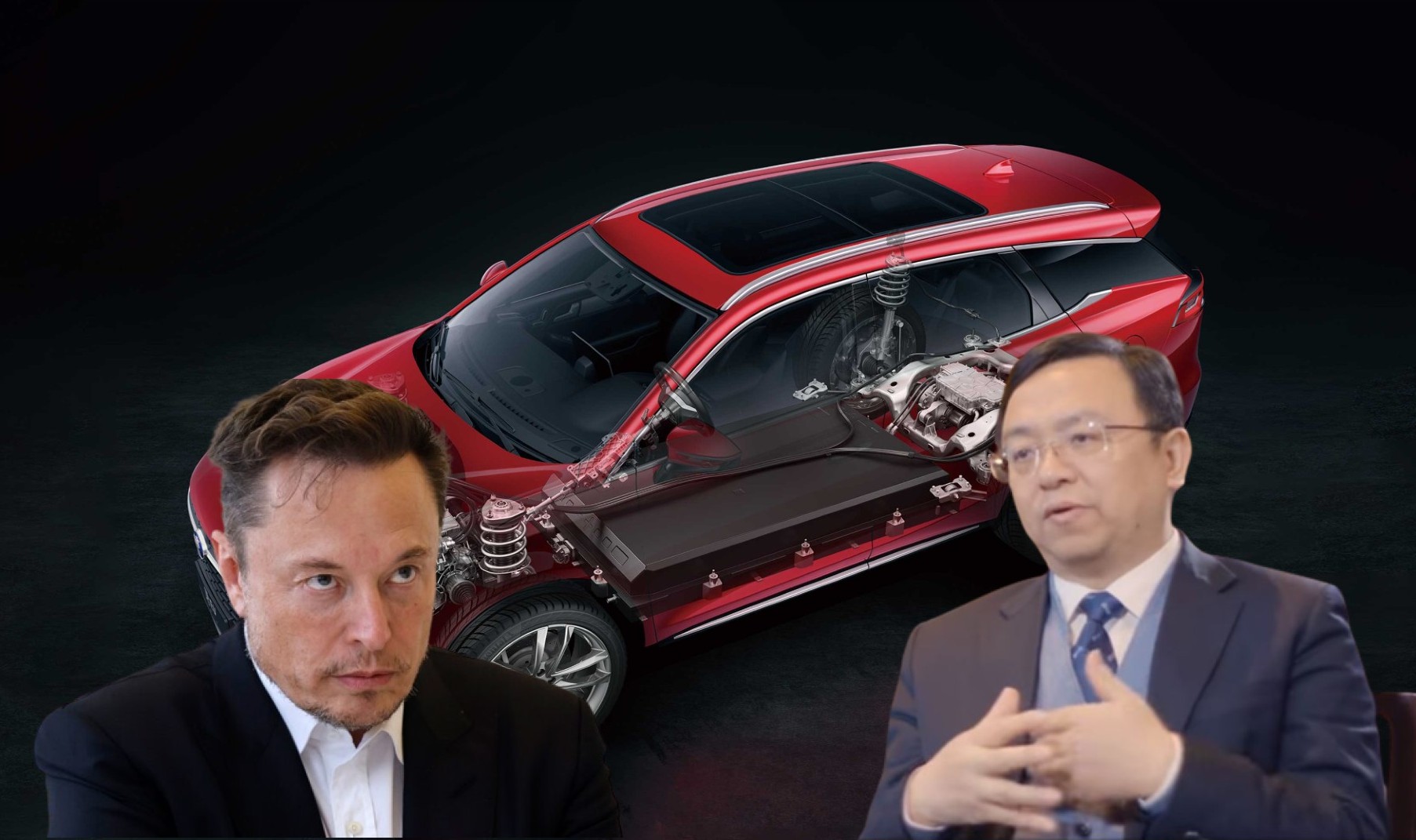 O CEO της Tesla, Έλον Μασκ και ο CEO της BYD, Chuan-Fu Wang © BYDEurope/youtubeprintscreen/EPA/LUDOVIC MARIN/powergame.gr