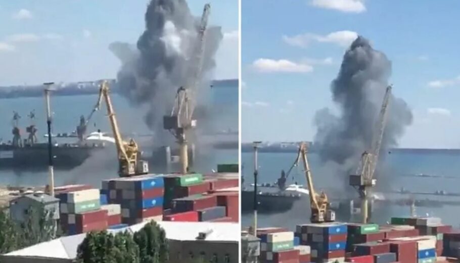 Πυραυλική επίθεση σε λιμάνη στην Οδησσό © printscreen twitter