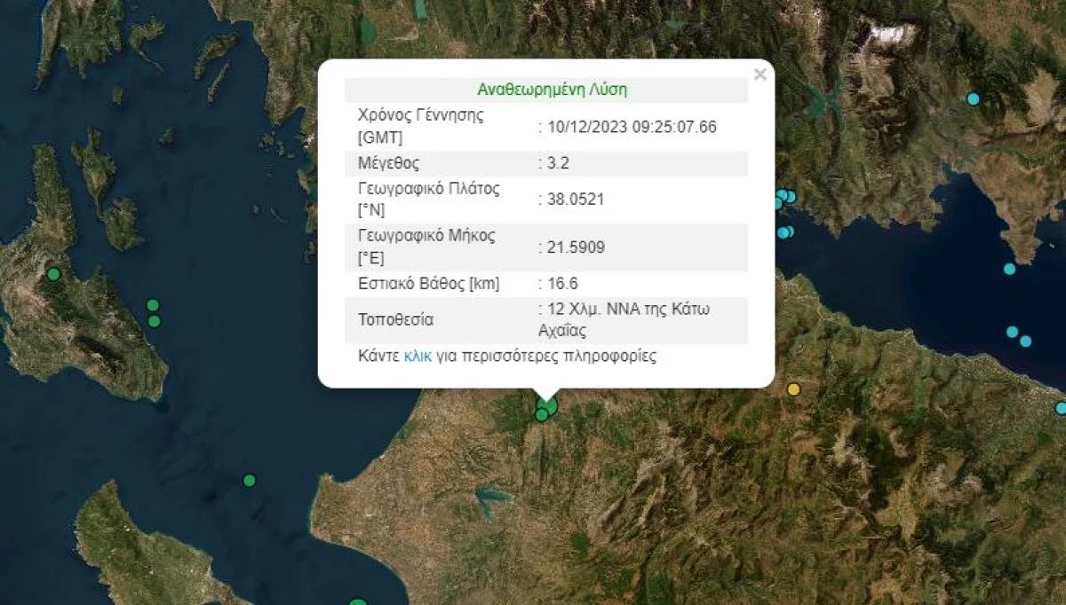 Πάτρα: Σεισμός 3,2 Ρίχτερ κοντά στην Κάτω Αχαΐα