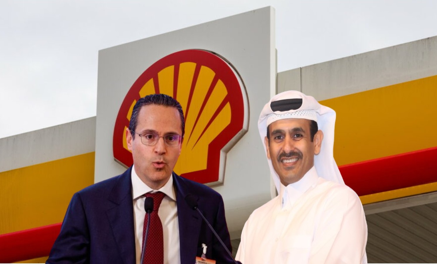 Ο CEO της Shell, Wael Sawan και ο CEO της QatarEnergy, Saad Sherida Al-Kaabi © EPA/VICKIE FLORES/EPA/MARK R. CRISTINO/ Qatar Energy/Twitter/Powergame.gr