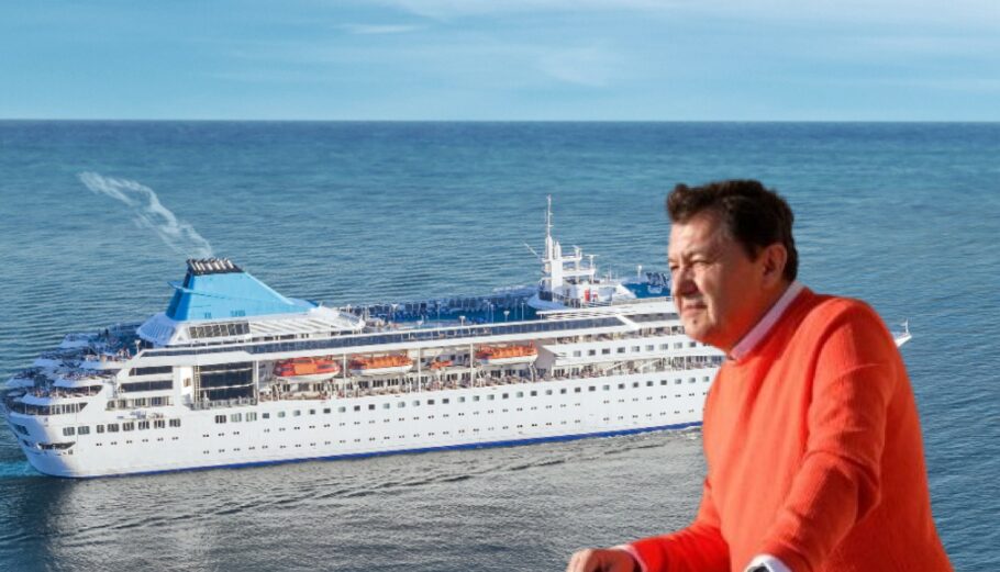 Ο ιδιοκτήτης της Miray Cruises , Βεντάτ Ουγουρλού, με φοντο το πλοίο Gemini © mirayint.com / linkedin.com/in/vedat-ugurlu / powergame.gr