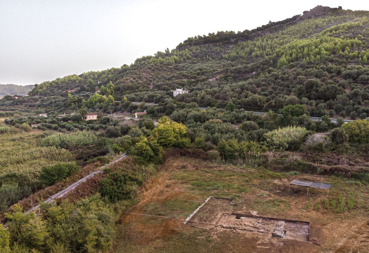 Αεροφωτογραφία της ανασκαφής στο ιερό του Ποσειδώνα στο Κλειδί, στο Κάτω Σαμικό Ηλείας