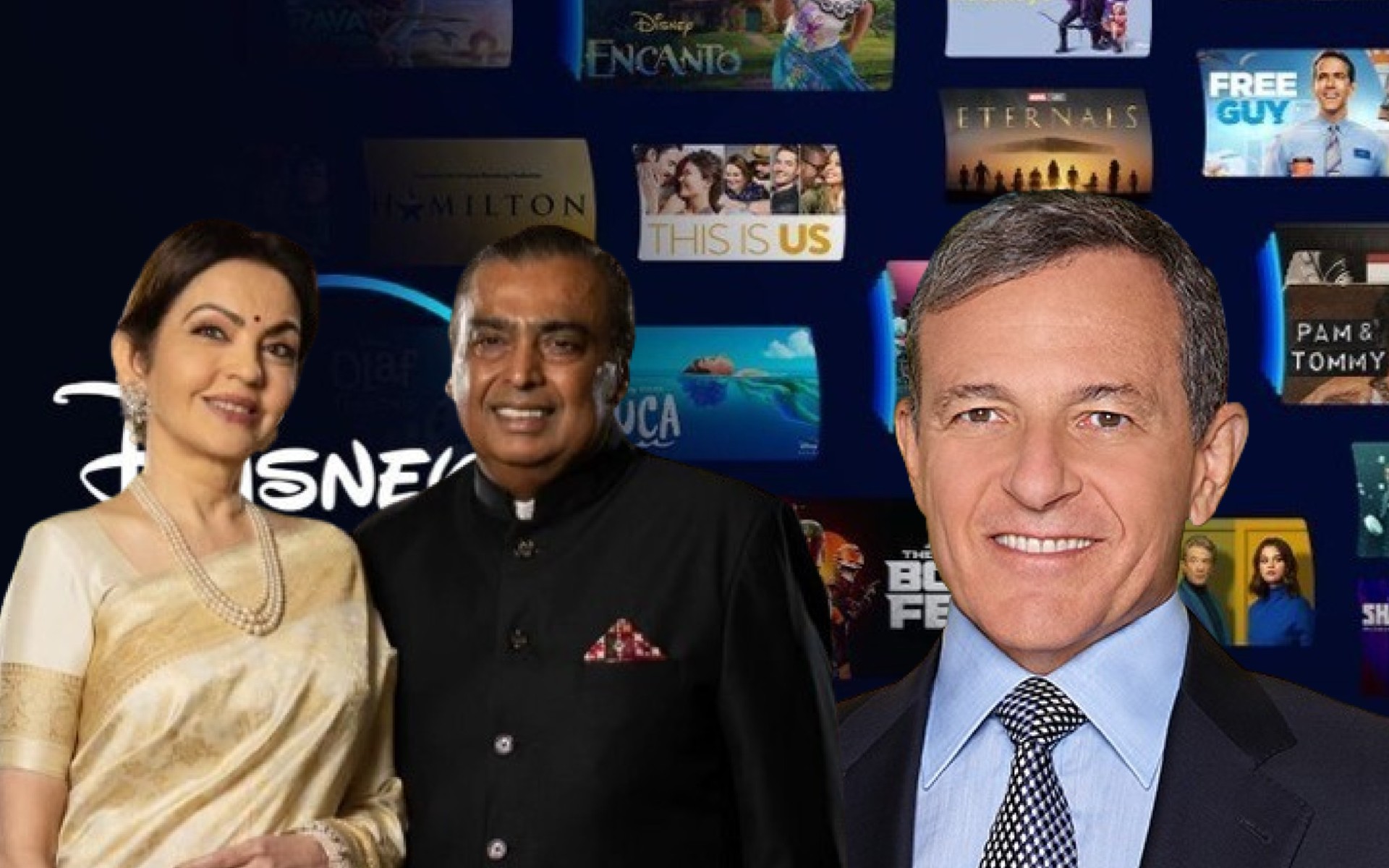 Ο CEO της Disney, Μπομπ Ίγκερ, o επικεφαλής της Reliance, Μουκές Αμπάνι και η σύζυγός του Νίτα Μπάνι © thewaltdisneycompany.com / disney.co.uk / .instagram.com/mukeshambani.offical / powergame.gr