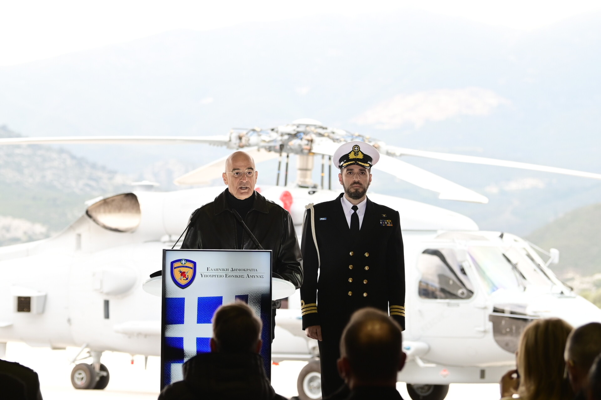 Ο Νίκος Δένδιας στην τελετή υποδοχής και ένταξης στη Διοίκηση Αεροπορίας Ναυτικού των νέων Ελικοπτέρων MH-60 ROMEO, παρουσία του Πρωθυπουργού Κυριάκου Μητσοτάκη, Τετάρτη 20 Μαρτίου © Eurokinissi