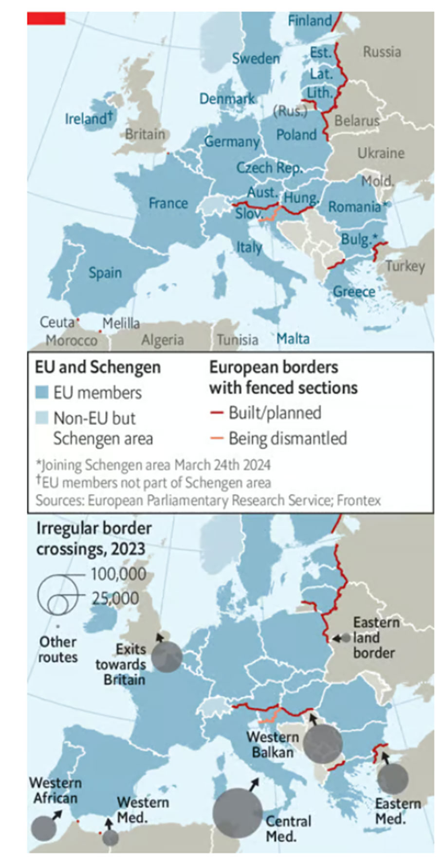 Φράχτες και συρματοπλέγματα στην Ευρώπη © Economist