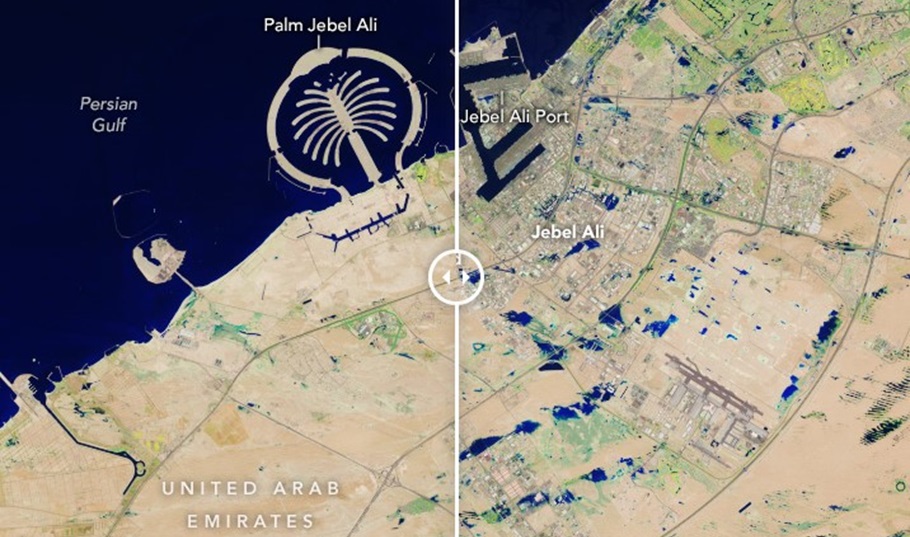Δορυφορικές φωτογραφίες του Ντουμπάι, πριν και μετά τις καταστροφικές πλημμύρες © eoimages.gsfc.nasa.gov/images