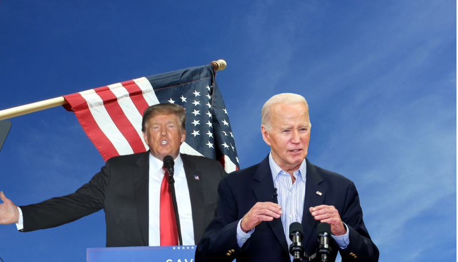 Ντόναλντ Τραμπ και Τζο Μπάιντεν με φόντο τη σημαία των ΗΠΑ ©Pixabay / EPA/STEVE POPE / EPA/ADAM DAVIS / PowerGame
