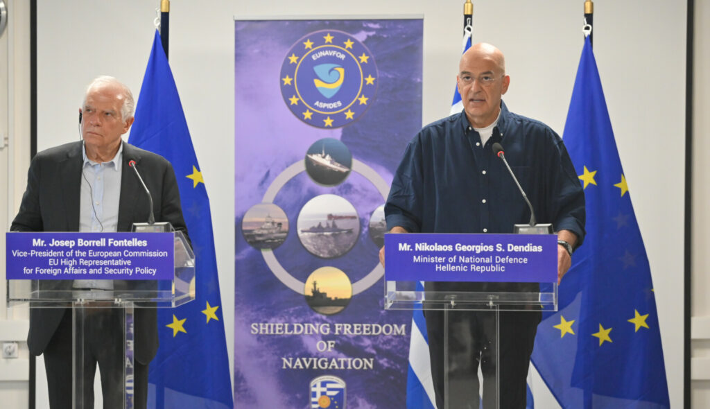Νίκος Δένδιας και Ζοζέπ Μπορέλ © ΓΡΑΦΕΙΟ ΤΥΠΟΥ ΥΠ.ΕΘ. ΑΜΥΝΑΣ/ EUROKINISSI