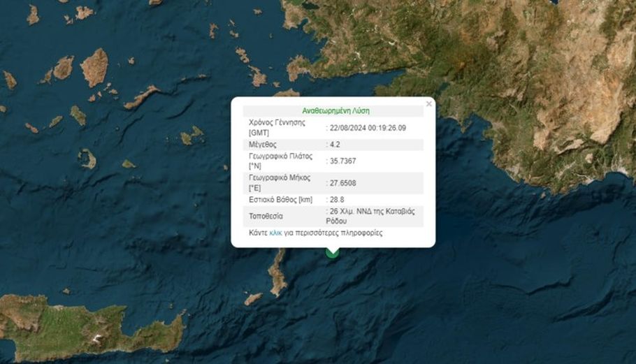 Σεισμός 4,2 Ρίχτερ ανοιχτά της Ρόδου