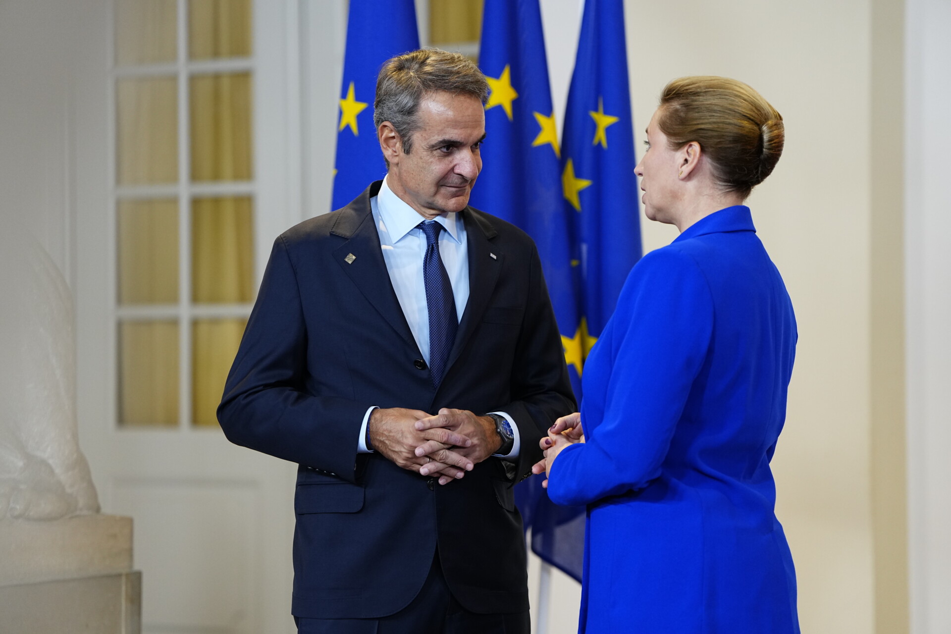 Κυριάκος Μητσοτάκης και Μέτε Φρεντέρικσεν © EPA/LISELOTTE SABROE DENMARK OUT