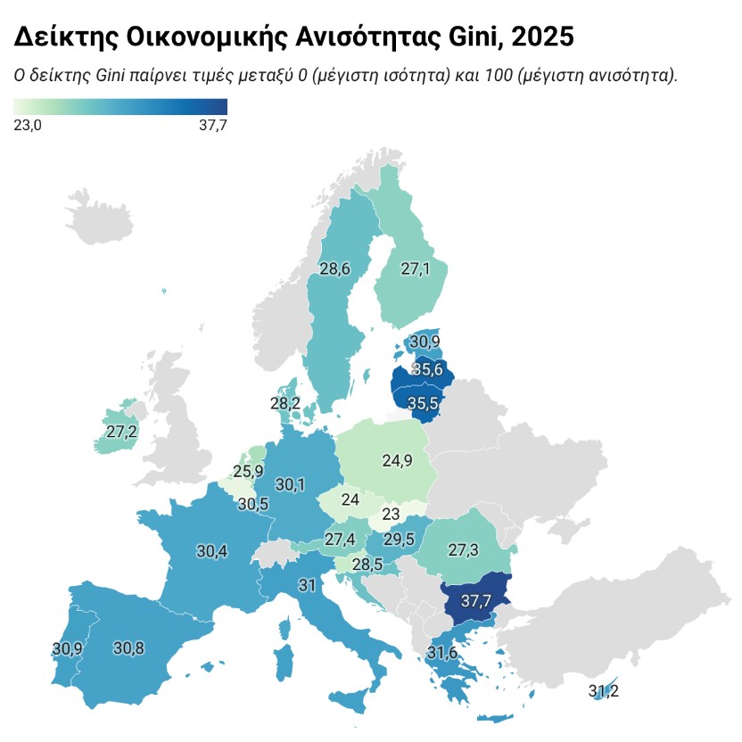 Δείκτης οικονομικής ανισότητας Gini © Eurostat